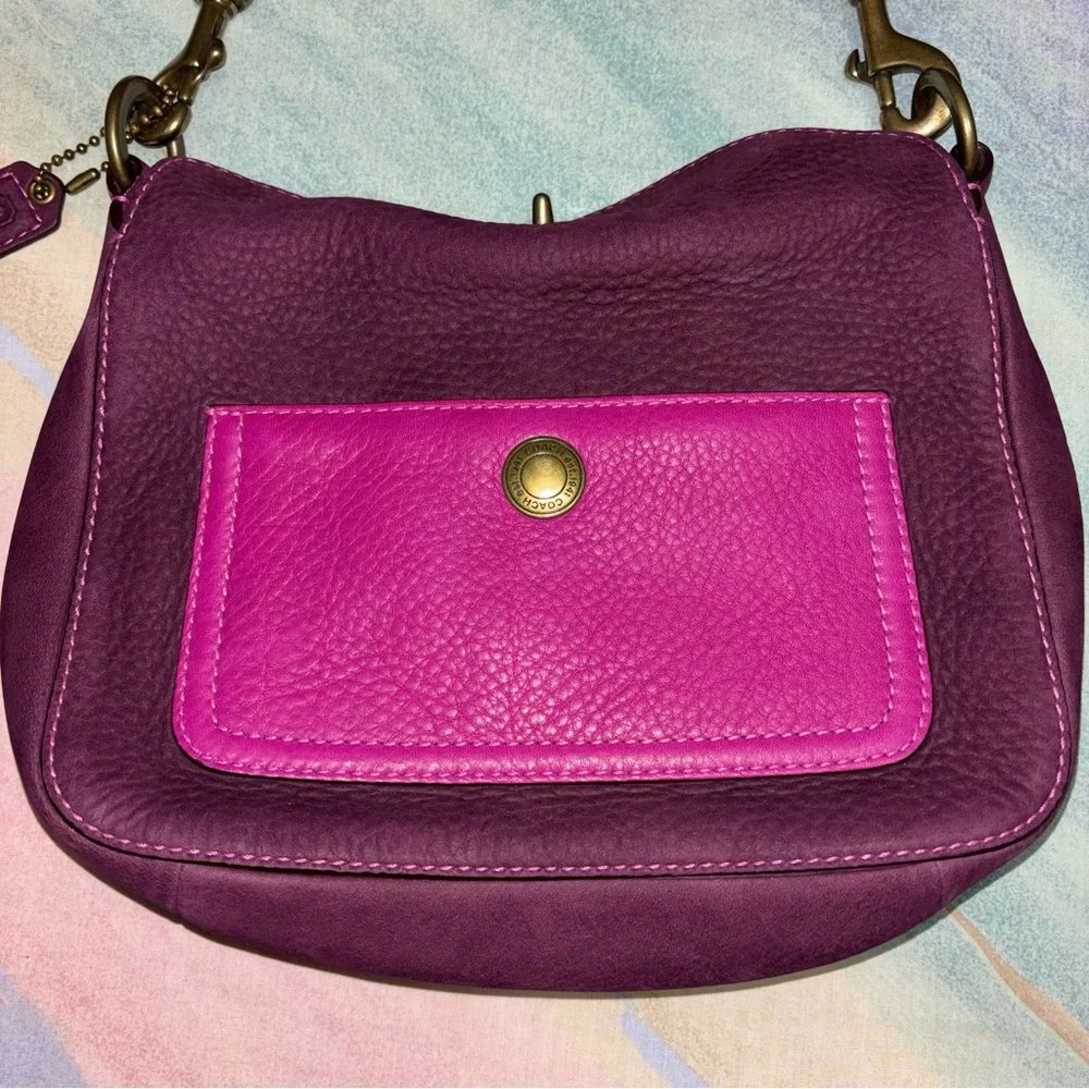 Vintage Coach Satchel Suede Purple Plum Handbag Hobo - Picture 2 of 11